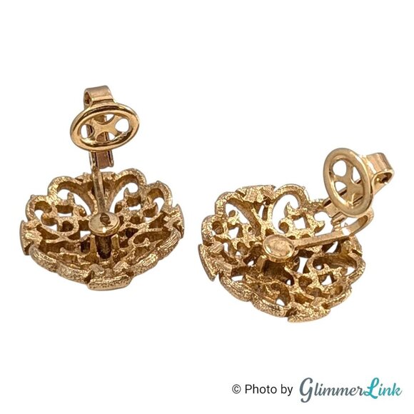 Vintage 70s Precious Pretenders Round Filigree Gold Tone Clip On Earrings - Picture 6 of 8